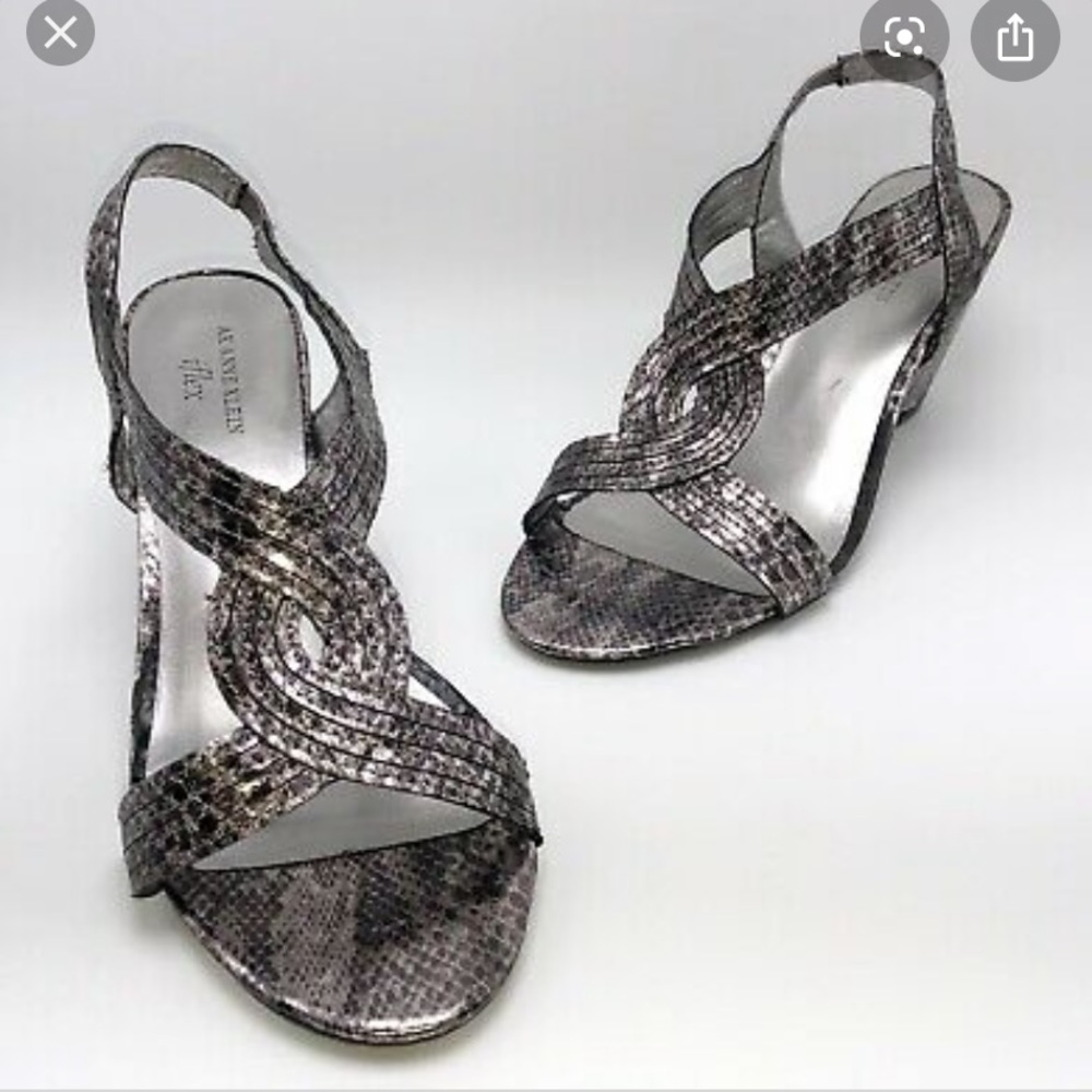 Ann Klein Parma Pewter snakeskin wedge san…